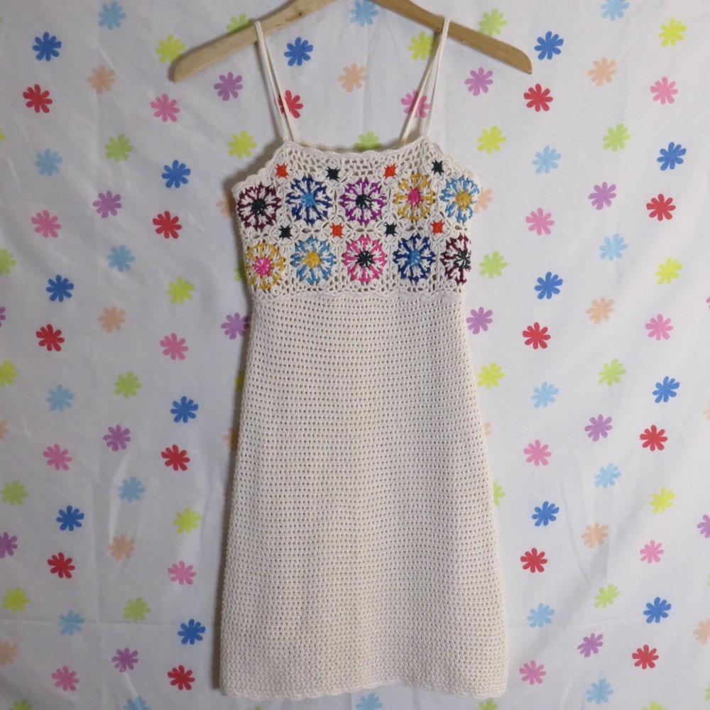 Crochet Cream Multicolor Floral Dress by Mossimo